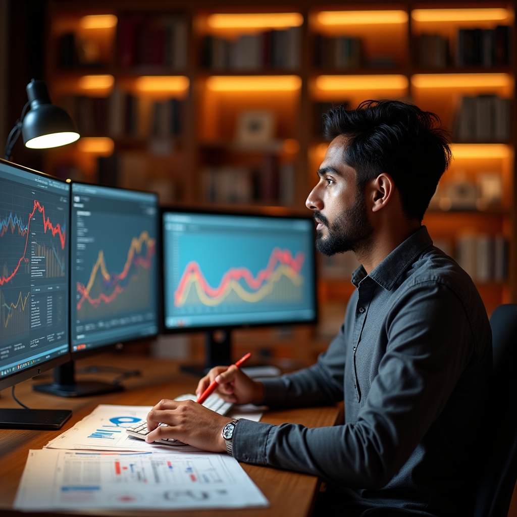 SEO analyst reviewing website traffic recovery data on multiple screens