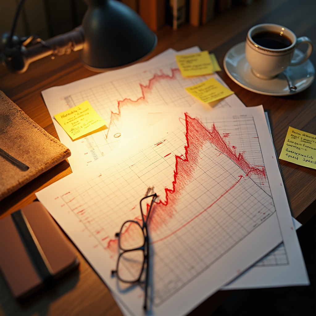 Printed graph showing organic traffic drop with analyst notes and annotations